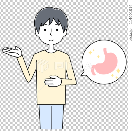 Illustration of a young man with a healthy stomach 114001014