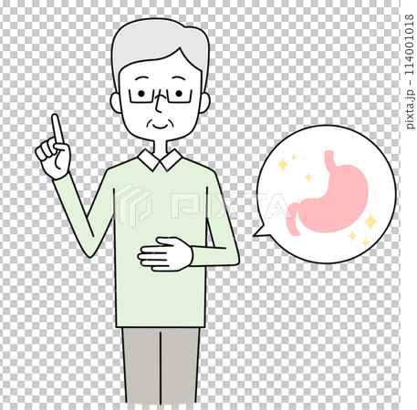 Illustration of a senior man with a healthy stomach Illustration of a senior man with a healthy stomach 114001018