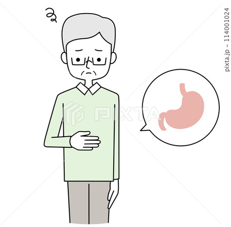 胃の調子が悪いシニア男性のイラスト 114001024
