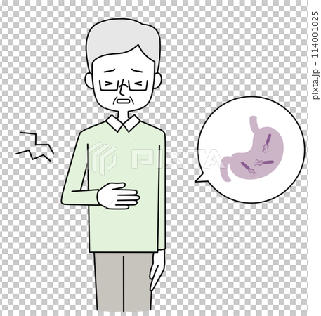 ピロリ菌　胃が痛いシニア男性のイラスト 114001025