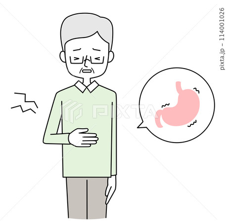 胃痙攣　胃が痛いシニア男性のイラスト 114001026