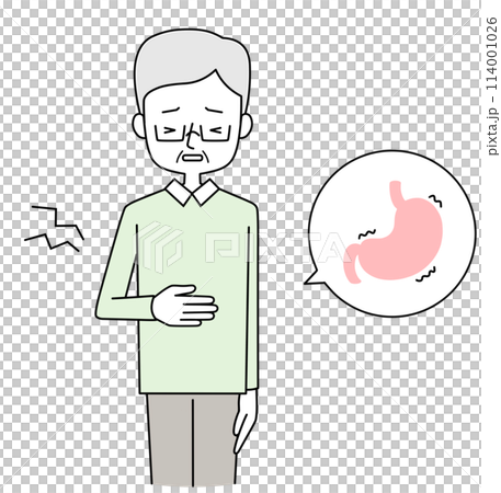 胃痙攣　胃が痛いシニア男性のイラスト 114001026