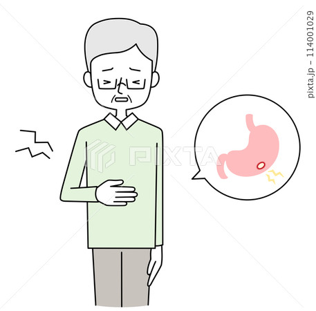 胃潰瘍のシニア男性のイラスト 胃潰瘍のシニア男性のイラスト 114001029