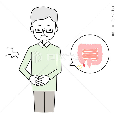 急性虫垂炎　お腹が痛いシニア男性のイラスト 114001041