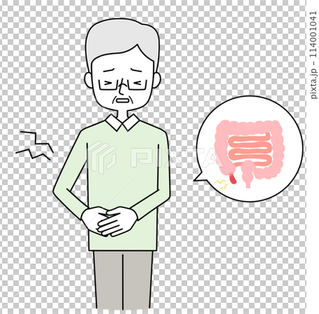 急性虫垂炎　お腹が痛いシニア男性のイラスト 114001041