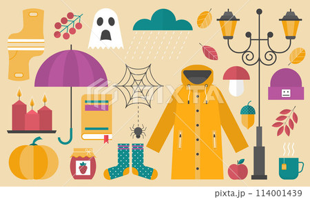 Set of drawn autumn vector illustration Set of drawn autumn vector illustration 114001439