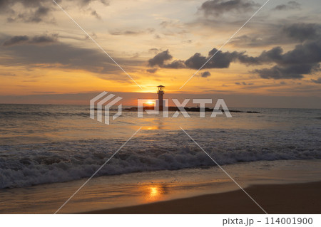 Lighthouse tower, Khao Lak with seawater, Andaman sea in Phang Nga Bay island in summer season, Thailand. Tourist attraction. Lighthouse tower, Khao Lak with seawater, Andaman sea in Phang Nga Bay island in summer season, Thailand. Tourist attraction. 114001900