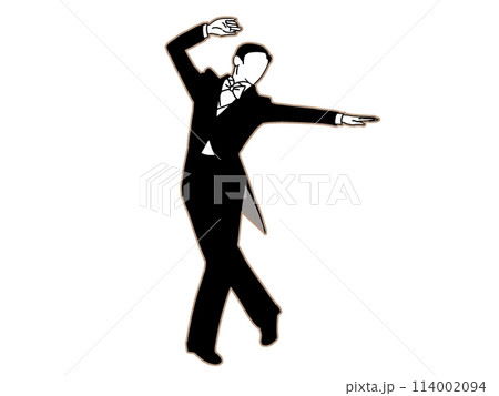 燕尾服を着て踊る男性ダンサー ふちどり 燕尾服を着て踊る男性ダンサー ふちどり 114002094
