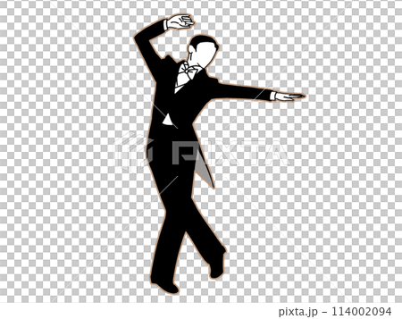 燕尾服を着て踊る男性ダンサー ふちどり 燕尾服を着て踊る男性ダンサー ふちどり 114002094