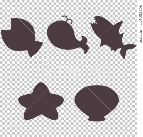 海をイメージした、魚や貝などのシンプルな可愛い形のフレームセット 海をイメージした、魚や貝などのシンプルな可愛い形のフレームセット 114002156