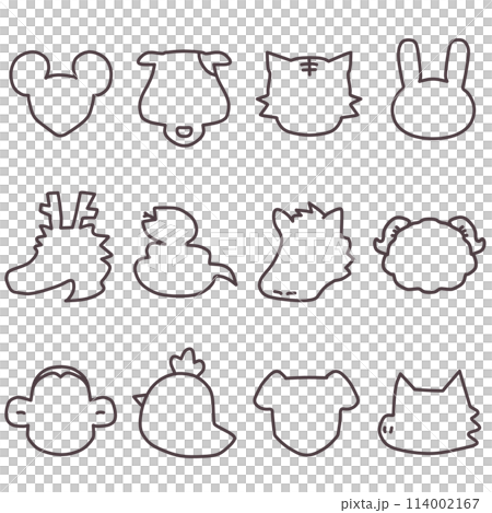 干支の動物たちのシルエットをシンプルに描いた線画セット 114002167