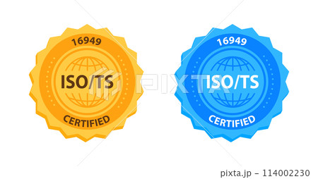 ISO TS 16949 Quality Management Certification Badge Gold and blue. Vector illustration 114002230