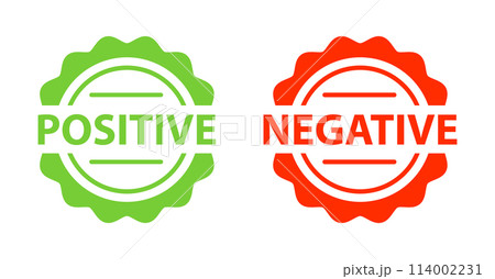 Positive and negative, label. Two green and red stickers 114002231