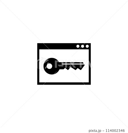 A black and white icon of a key in a browser window, with a tire tread pattern on the key. Perfect for automotive design logos and branding. Vector icon for website design, logo, app, and ui. A black and white icon of a key in a browser window, with a tire tread pattern on the key. Perfect for automotive design logos and branding. Vector icon for website design, logo, app, and ui. 114002346