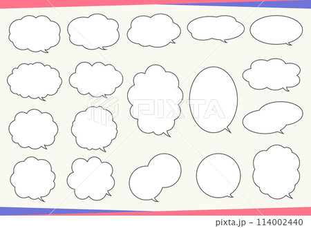 ポップなもくもくの白黒吹き出しセット ポップなもくもくの白黒吹き出しセット 114002440