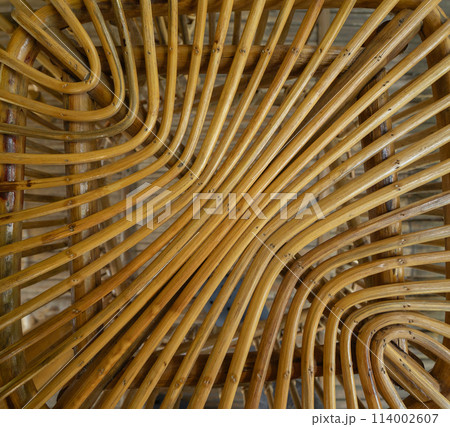 Natural wood slats wall or lath line arrange. Flooring pattern surface texture. Close-up of interior architecture material for design decoration background. 114002607