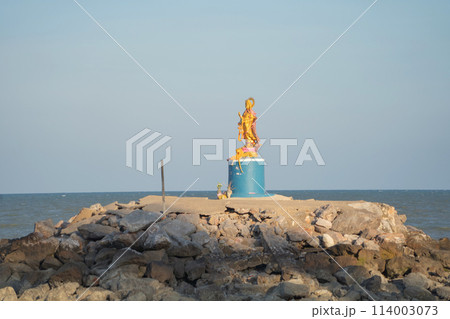 Phra Aphai Mani and Phisuea Samudra with seawater, Andaman sea in Phetburi island in Thailand. Water in ocean. 114003073