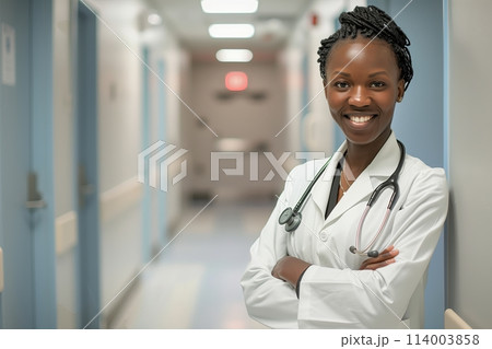 confident Afro-American woman doctor with a warm smile 114003858