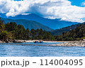 Punakha, Bhutan - Tourists ride on the rafting facility, providing an interesting experience for travel enthusiasts 114004095