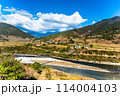 The Punakha Suspension Bridge at the Punakha Dzong in Bhutan. 114004103