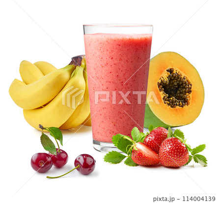 glass of strawberry and banana smoothie glass of strawberry and banana smoothie 114004139