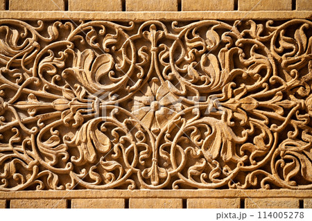 Rajasthan floral carving pattern, India Rajasthan floral carving pattern, India 114005278