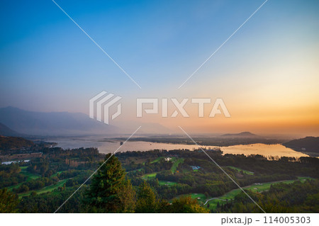 Srinagar city aerial panoramic view, India 114005303
