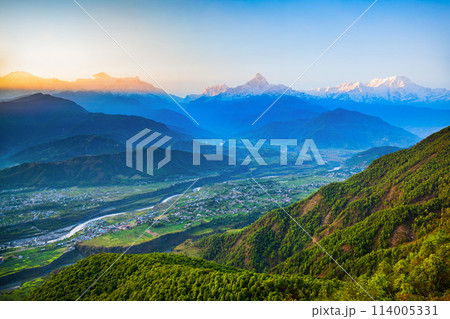 Annapurna mountains aerial panoramic view, Pokhara Annapurna mountains aerial panoramic view, Pokhara 114005331