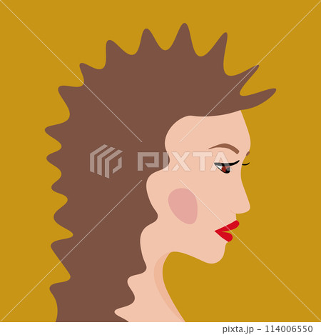 Portrait of a fashion woman. The head in profile of a European brunette woman. Face of girl. Flat design for for landing page, banner, social Media Avatar. Color vector illustration 114006550
