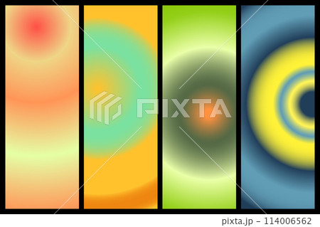 Metalic gradient collection with shiny rainbow hologram. Holographic foil texture, green, blue, yellow, pink gradation. Vector set for frame, ribbon, border, other design 114006562