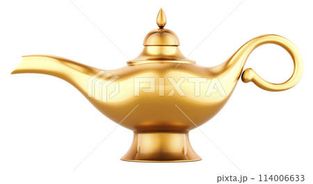 Lamp Aladdin magic. Aladdin genie lamp bottle. 3D rendering 114006633