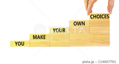 You make your own choice symbol. Concept words You make your own choice on wood blocks. Beautiful white table white background. Businessman hand. Business you make your own choice concept. Copy space. You make your own choice symbol. Concept words You make your own choice on wood blocks. Beautiful white table white background. Businessman hand. Business you make your own choice concept. Copy space. 114007701