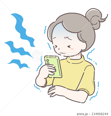 震えながらスマホを見る女性 114008244