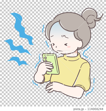 震えながらスマホを見る女性 114008244