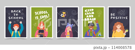 Back to School poster templates with cute students 114008578