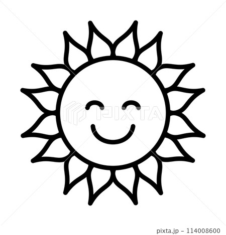 Cute sun icon. Cartoon happy sun character. Smiling summer sunshine. 114008600