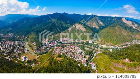 Borjomi town aerial panoramic view, Georgia 114008789