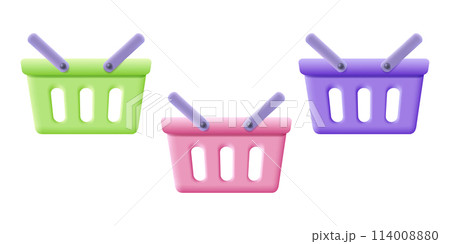 Vector green shopping basket in realistic 3d style. Vector illustration of green shopping basket on isolated background. 114008880