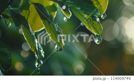 雨に濡れた葉 114009749