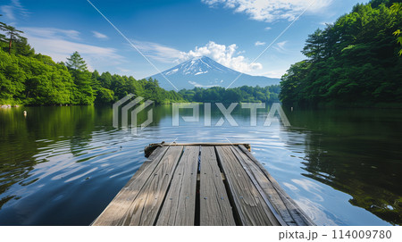 富士山と湖 夏の風景 富士山と湖 夏の風景 114009780