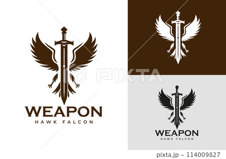Silhouette Bird Eagle Hawk Falcon Vintage Retro Blades Weapon Design Vector 114009827
