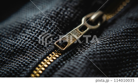 Detailed close-up of black fabric zipper, highlighting intricate texture. Ai Generated Detailed close-up of black fabric zipper, highlighting intricate texture. Ai Generated 114010035