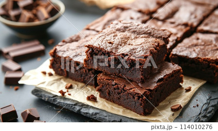 Tempting and fresh, chocolate brownies, a delicious treat for your taste buds, Ai Generated. 114010276