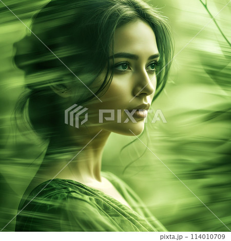 Woman in green dress. 114010709
