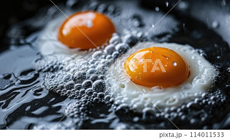 Two eggs being fried in a pan with water, a cooking masterpiece, Ai Generated. 114011533