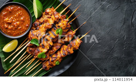 grilled skewers of seasoned and succulent chicken, Ai Generated. 114011954