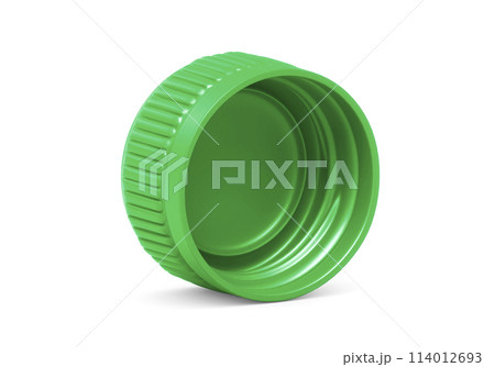 Green plastic bottle caps isolated on white background Green plastic bottle caps isolated on white background 114012693