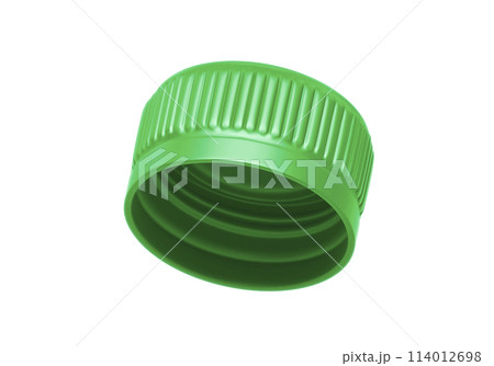 Green plastic bottle caps isolated on white background Green plastic bottle caps isolated on white background 114012698