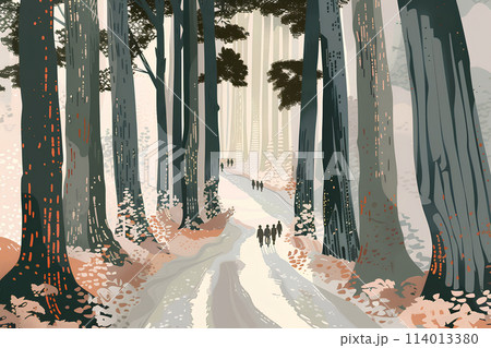 大きな杉と旅人たちの風景 大きな杉と旅人たちの風景 114013380