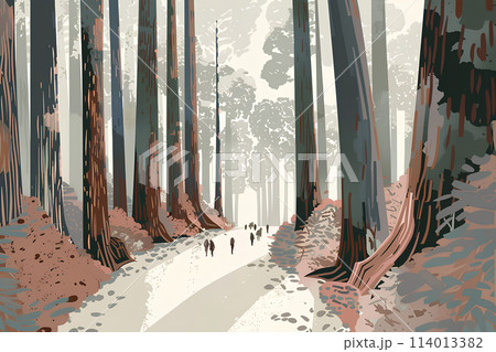 大きな杉と旅人たちの風景 大きな杉と旅人たちの風景 114013382